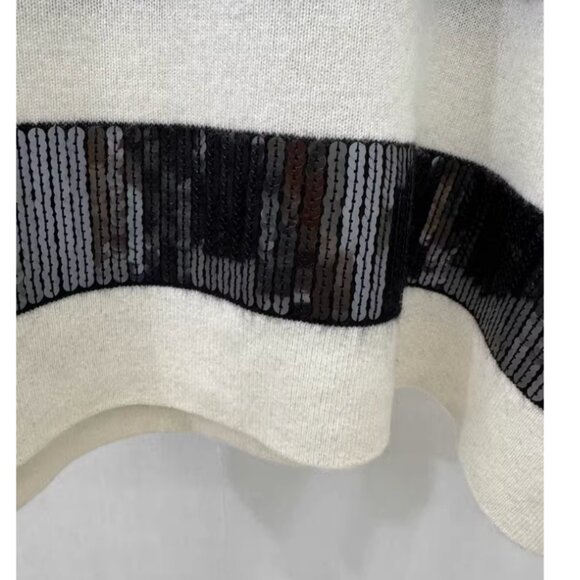 Anthropologie Maeve Cashmere Sequin Sweater XS/S/L Ivory Black Stripe Causal - Picture 8 of 9